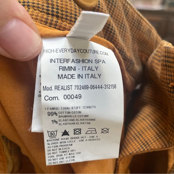 High Everyday Couture Realist Plaid Gold Orange Made In Italy Size US 12 - Picture 7 of 9